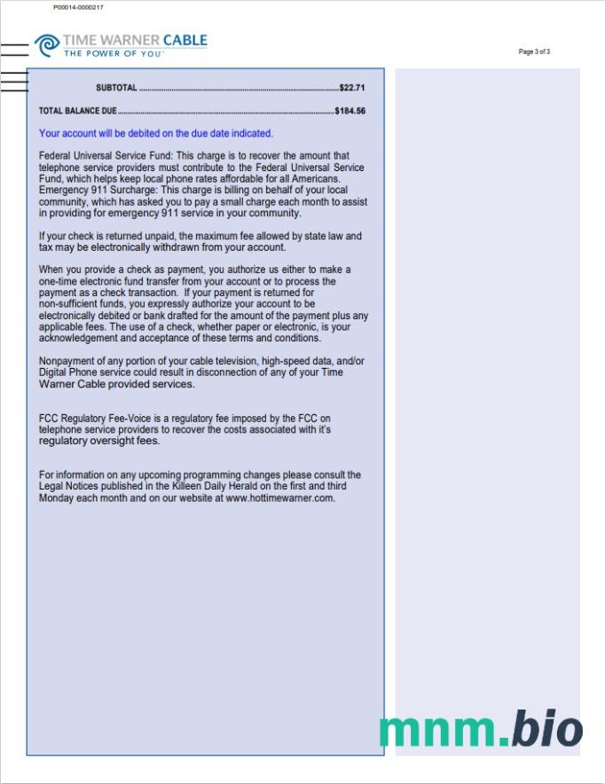 USA Time Warner Cabel rachunek za media, Word i PDF template, 3 strony 3